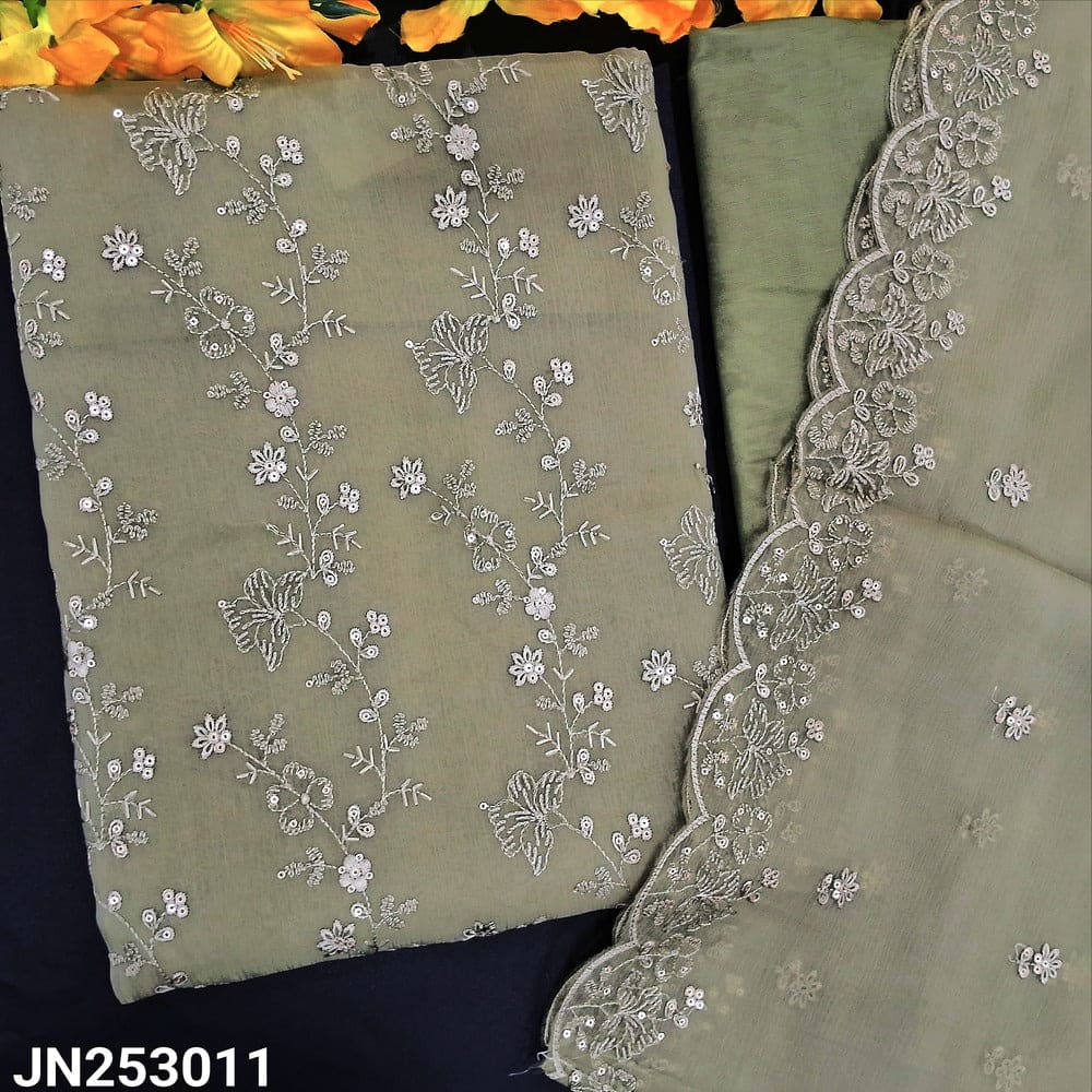 Sage green chiffon organza salwar material jn253011-Neidhal