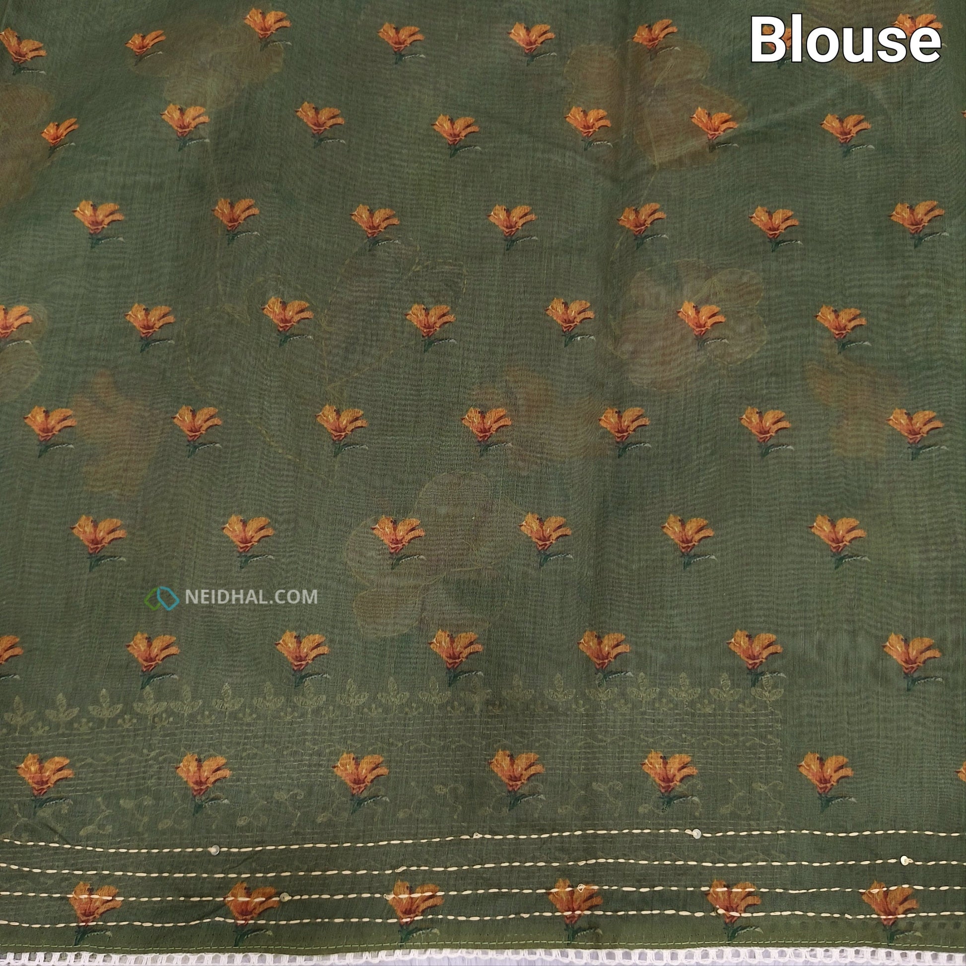 Sage green designer digital printed soft silk cotton saree ns53-Neidhal