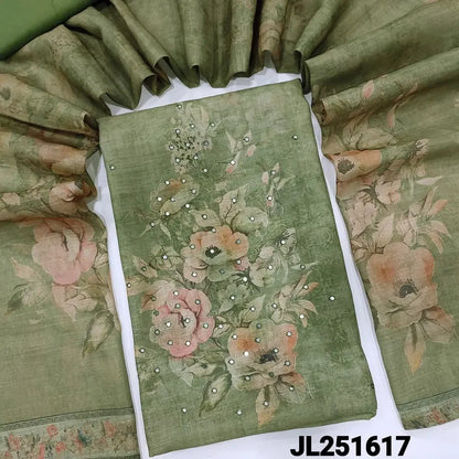 Sage green floral printed semi linen salwar material jl251617 Neidhal