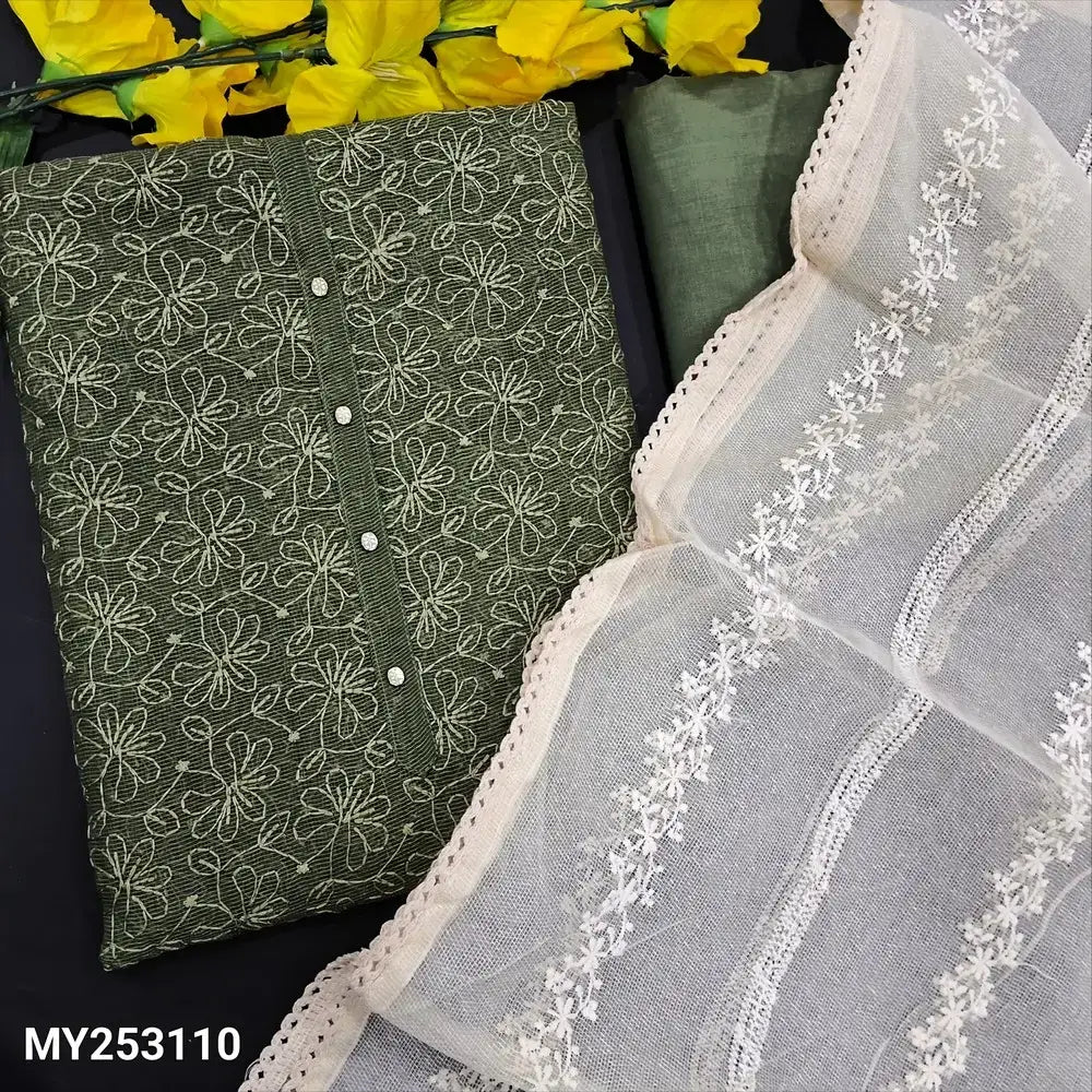 Sage green self embroidered super net salwar material my253110-Neidhal