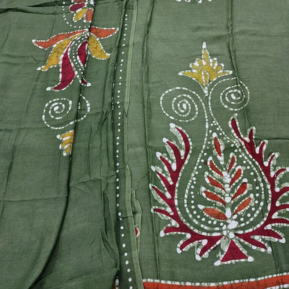 Sage green wax batik modal cotton salwar material ap250502-Neidhal