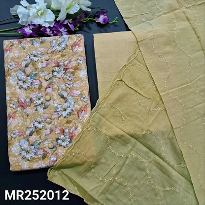 Sandal Yellow Glazed Cotton Salwar Material with Embroidered Dupatta