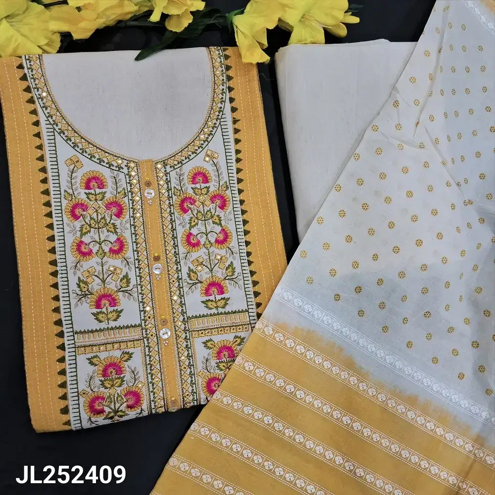 Sandal yellow kantha cotton salwar material jl252409-Neidhal