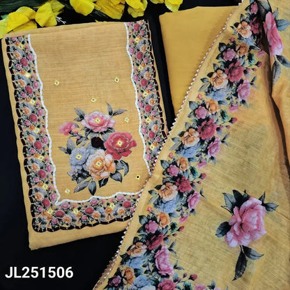 Sandal yellow semi linen salwar material jl251506-Neidhal