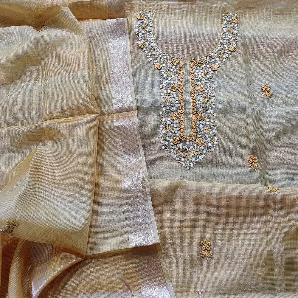 Sandal yellow tissue kota silk cotton salwar material mr251904-Neidhal