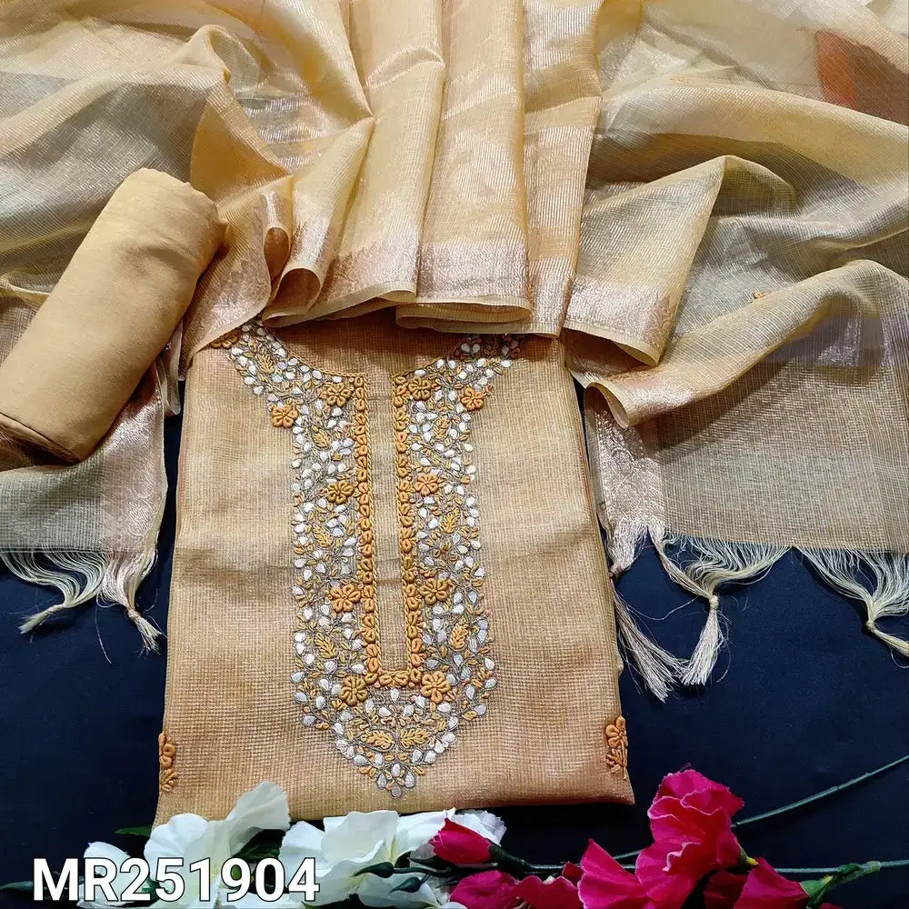 Sandal yellow tissue kota silk cotton salwar material mr251904-Neidhal