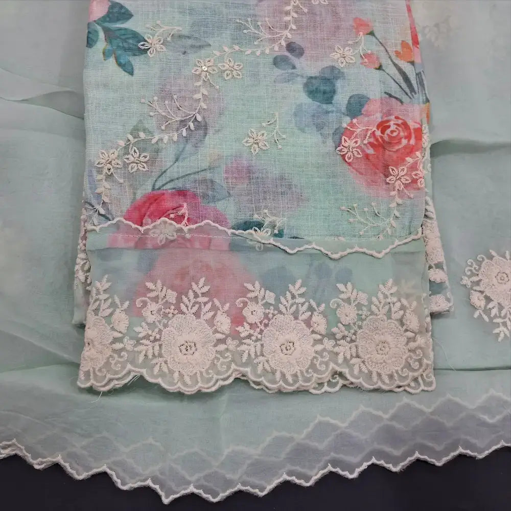 Sea green designer printed pure linen salwar material jn250912-Neidhal