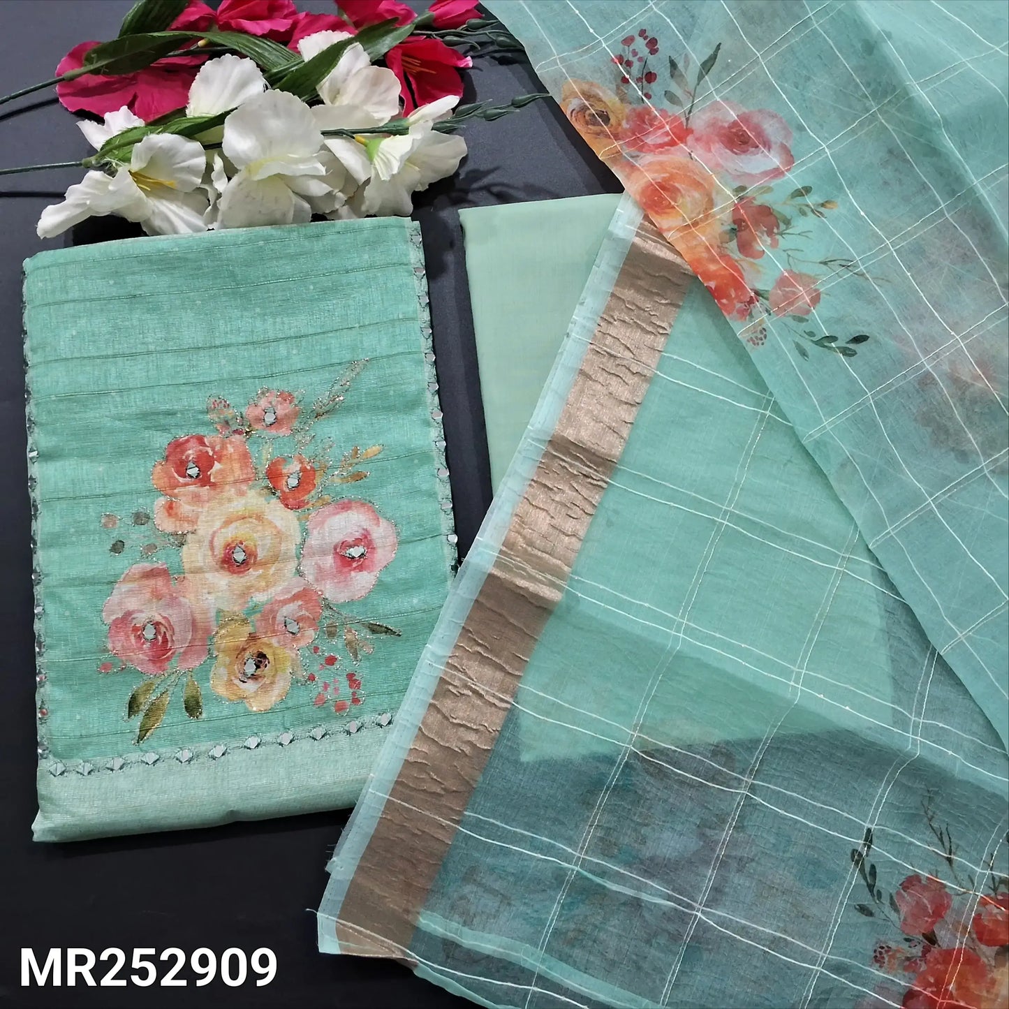 Sea green digital printed fancy silk cotton salwar material mr252909-Neidhal