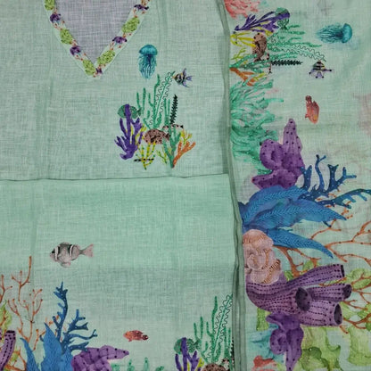 Sea green digital printed premium linen salwar material ag252501 Neidhal