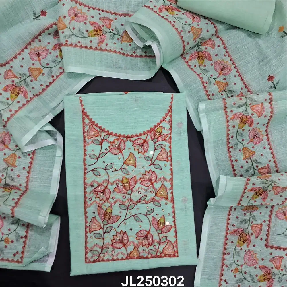 Sea green digital printed printed semi linen salwar material jl250302-Neidhal