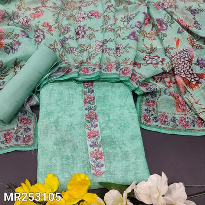 Sea green floral printed semi linen salwar material mr253105-Neidhal