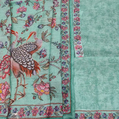 Sea green floral printed semi linen salwar material mr253105-Neidhal