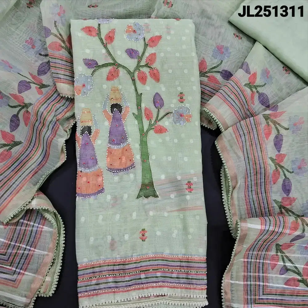 Sea green printed slub organza salwar material jl251311-Neidhal