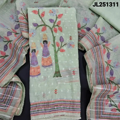 Sea green printed slub organza salwar material jl251311-Neidhal