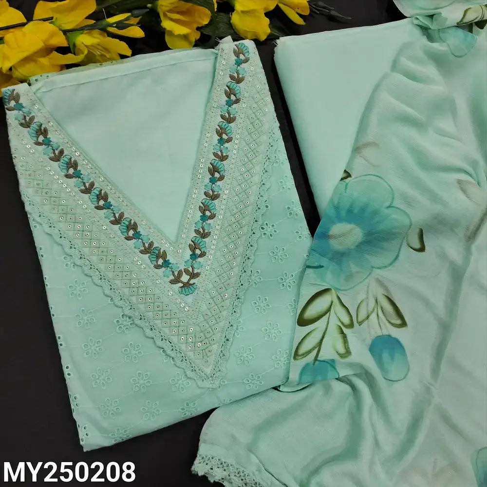 Sea green schiffli embroidered cotton salwar material my250208-Neidhal