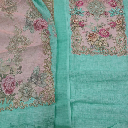 Sea green semi linen salwar material mr251501-Neidhal