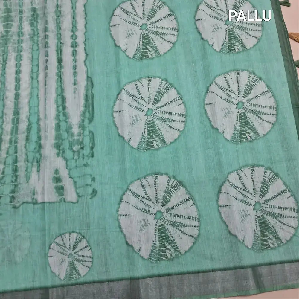 Sea green shibori printed fancy linen saree ns215-Neidhal