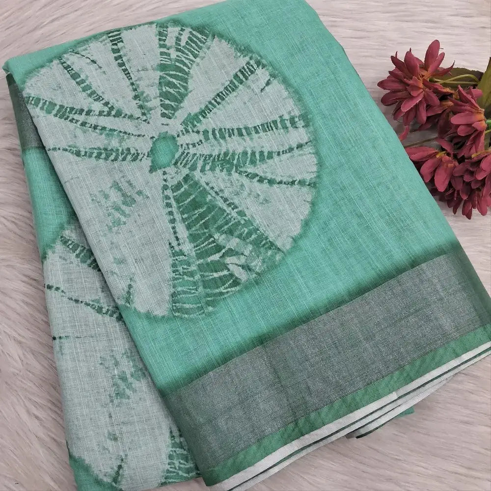 Sea green shibori printed fancy linen saree ns215-Neidhal