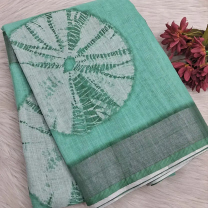 Sea green shibori printed fancy linen saree ns215-Neidhal