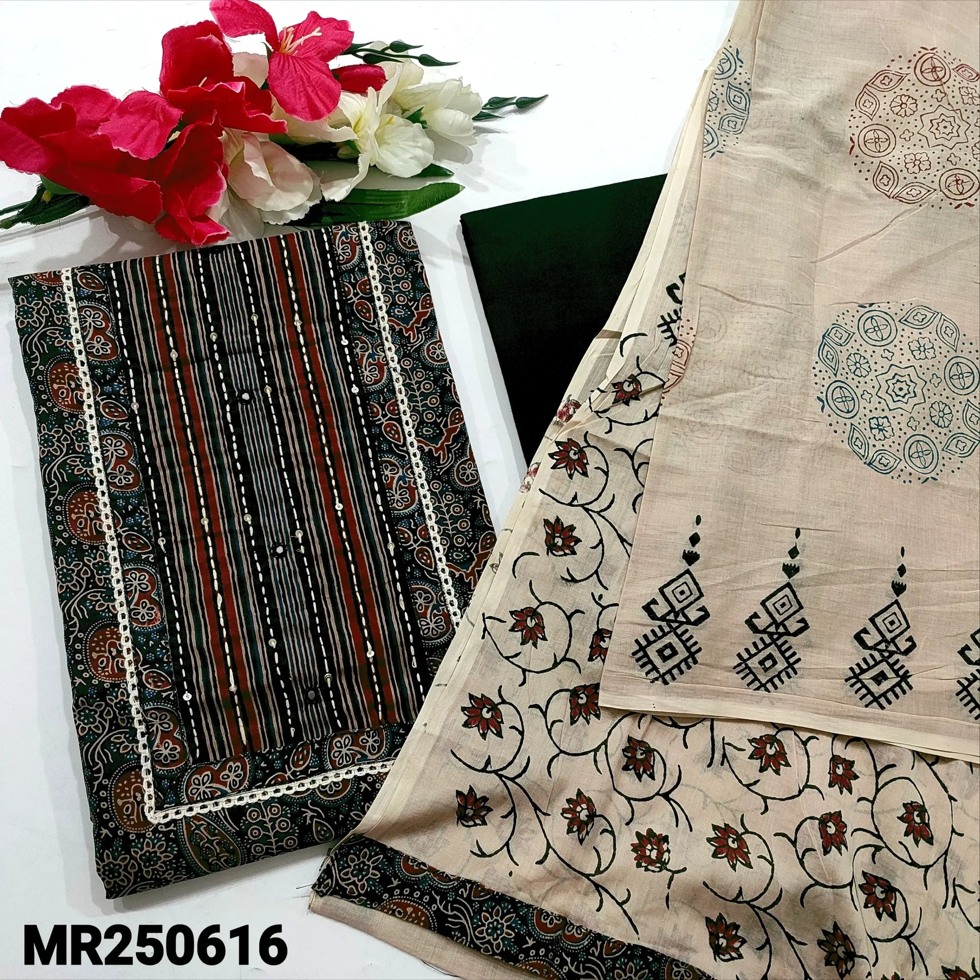 Shop Black Block Printed Cotton Salwar Material - Stylish Set | Neidhal