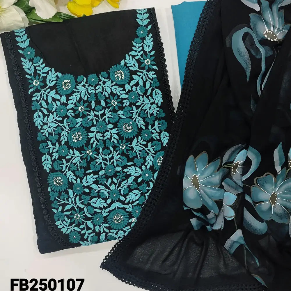 CODE FB250107: Black self embroidered pure jakard cotton unstitched salwar material embroidered on yoke(lining