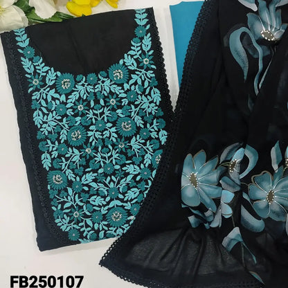 CODE FB250107: Black self embroidered pure jakard cotton unstitched salwar material embroidered on yoke(lining
