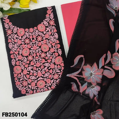CODE FB250104: Black self embroidered pure jakard cotton unstitched salwar material embroidered on yoke(lining
