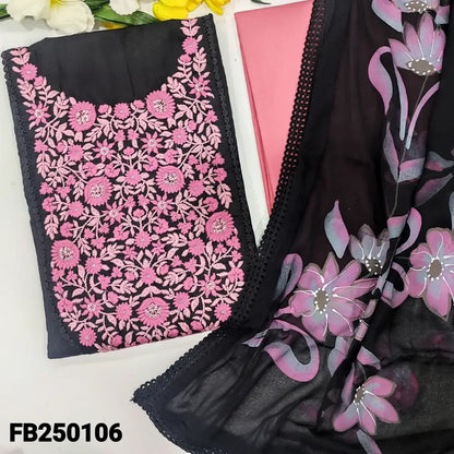 CODE FB250106: Black self embroidered pure jakard cotton unstitched salwar material embroidered on yoke(lining