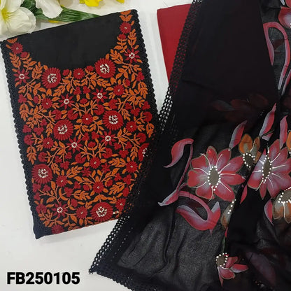 CODE FB250105: Black self embroidered pure jakard cotton unstitched salwar material embroidered on yoke(lining