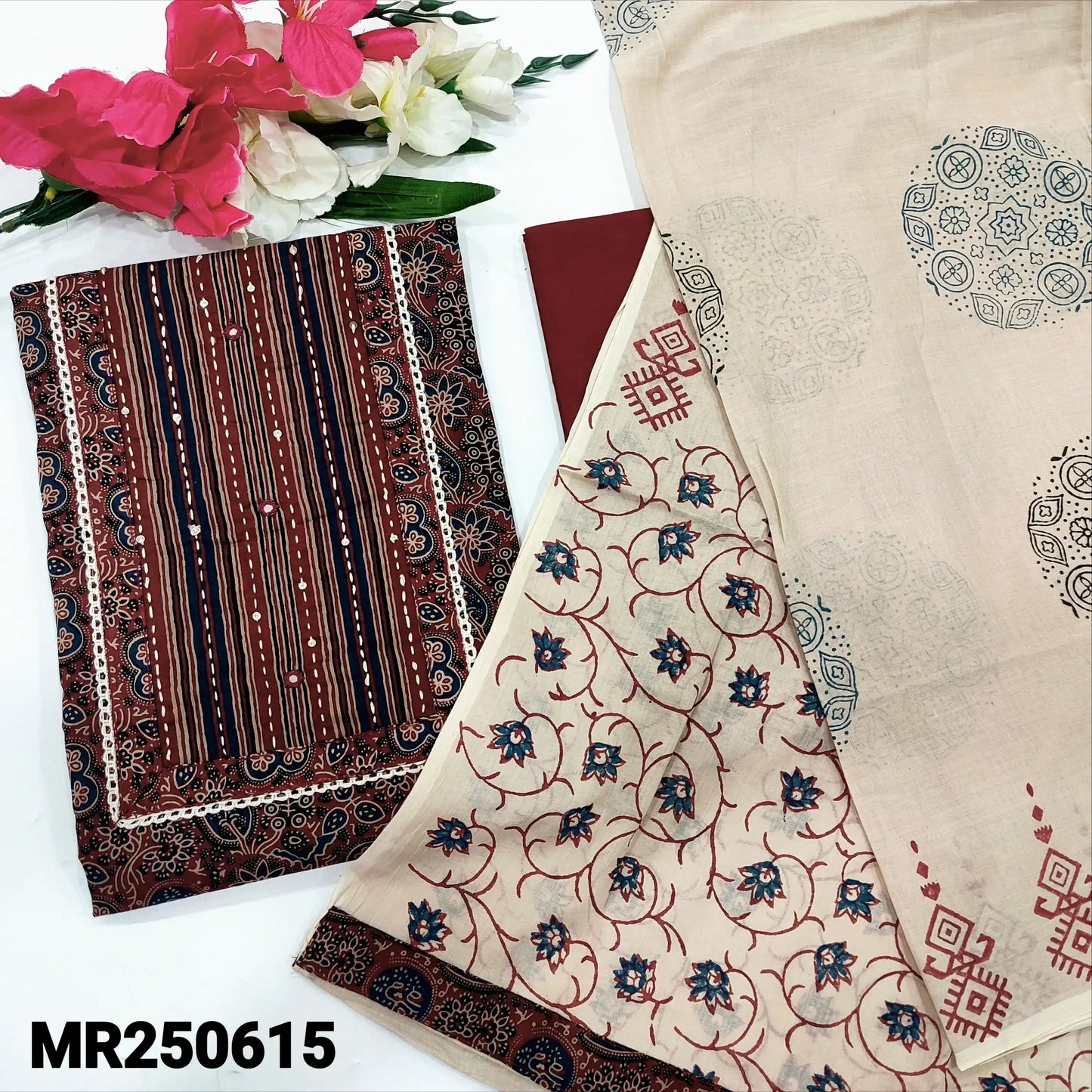 Shop Maroon Block Printed Soft Cotton Salwar Material | Neidhal