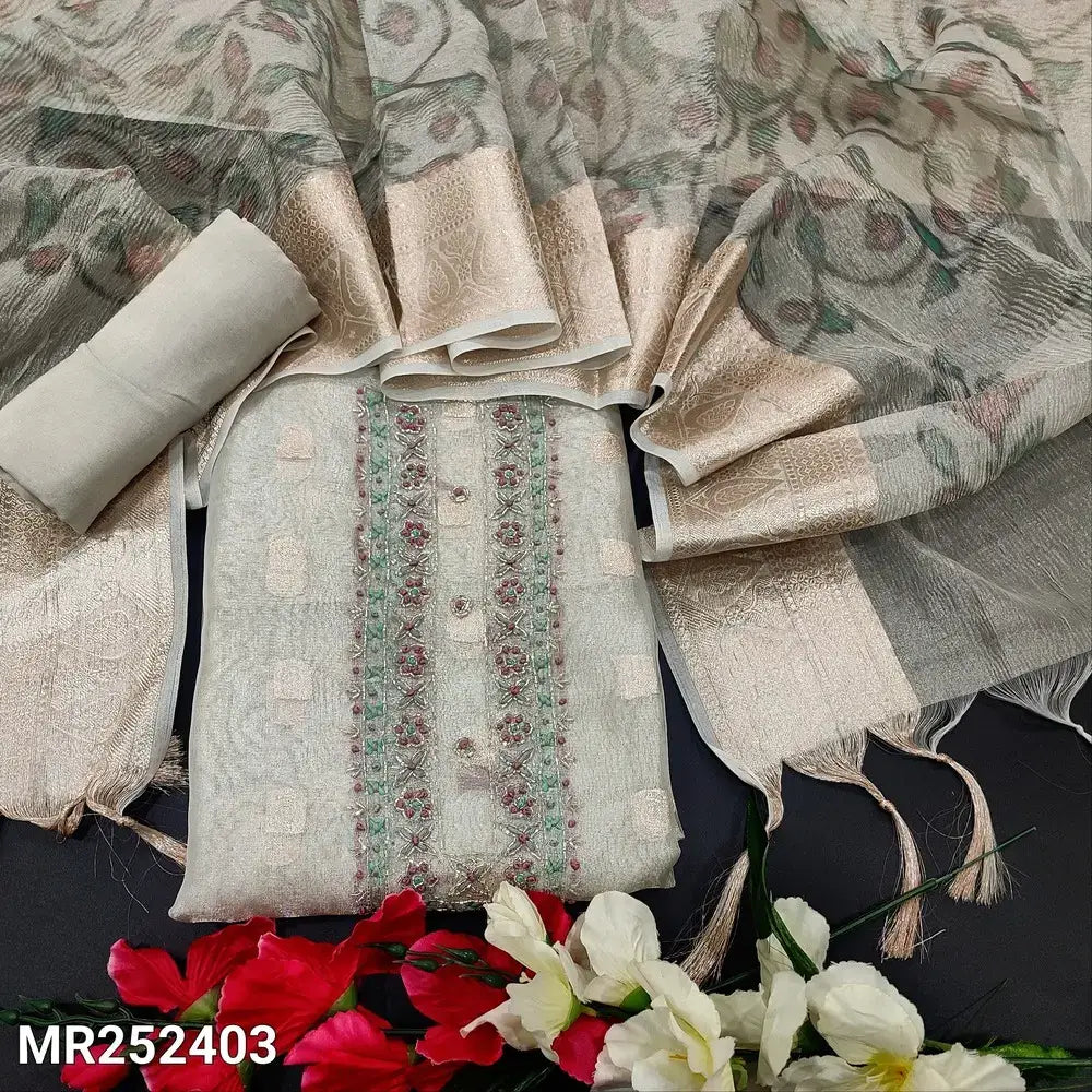 Silver grey tissue organza salwar material mr252403-Neidhal