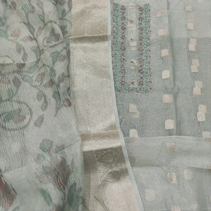 Silver grey tissue organza salwar material mr252403-Neidhal