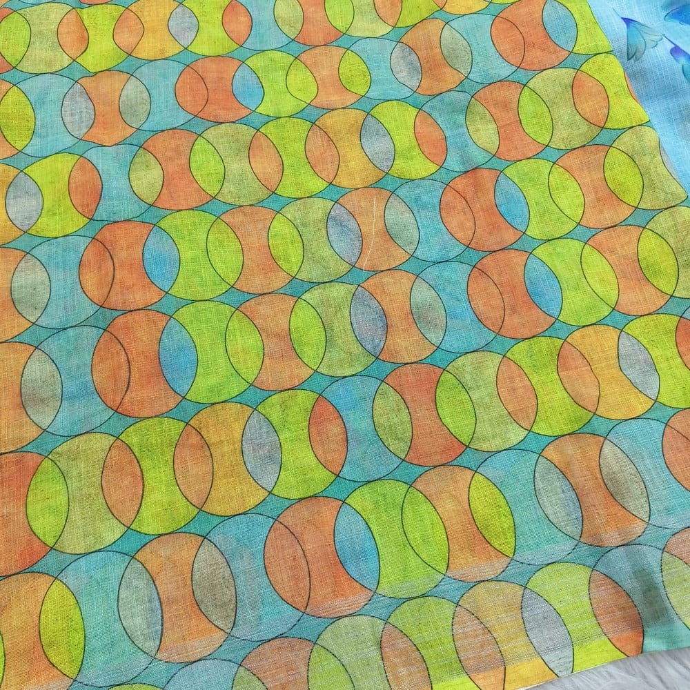 Sky blue floral printed fancy semi linen saree ns153-Neidhal