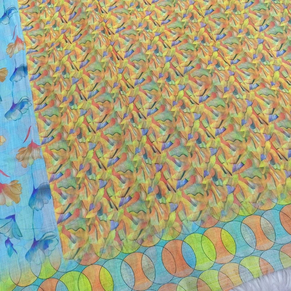 Sky blue floral printed fancy semi linen saree ns153-Neidhal