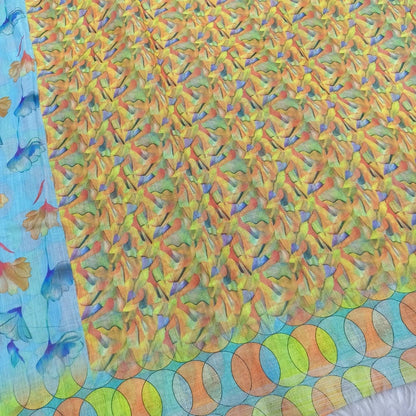 Sky blue floral printed fancy semi linen saree ns153-Neidhal