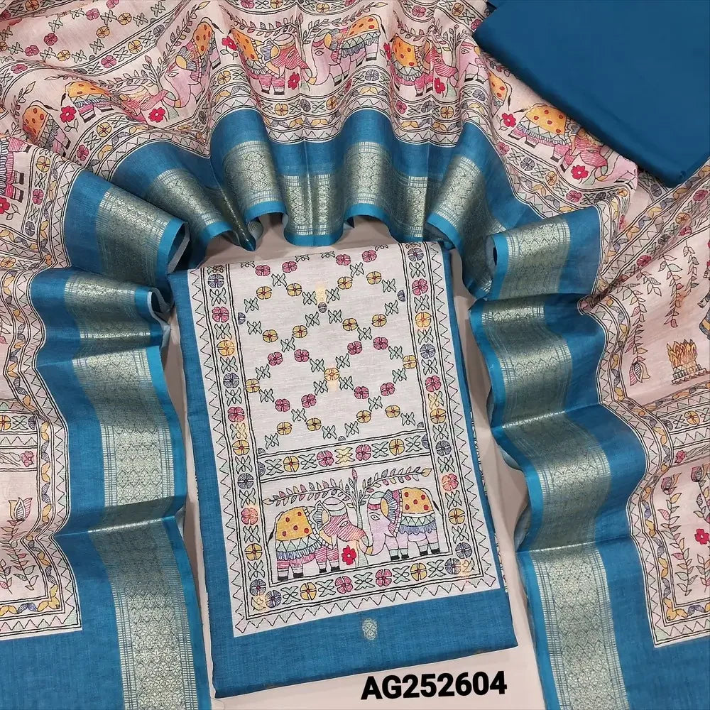 Teal blue digital printed fancy silk cotton salwar material ag252604 Neidal