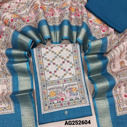 Teal blue digital printed fancy silk cotton salwar material ag252604 Neidal