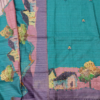 Teal blue digital printed jute silk salwar material mr250801-Neidhal