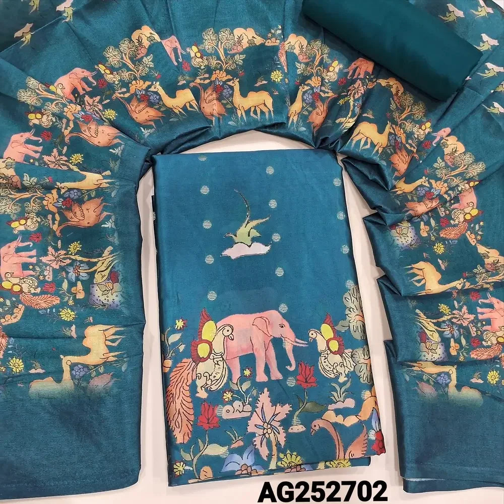 Teal blue digital printed silk cotton salwar material ag252702 Neidhal