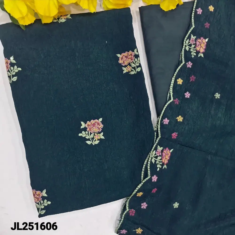 Teal blue fancy crinkled silk cotton salwar material jl251606-Neidhal