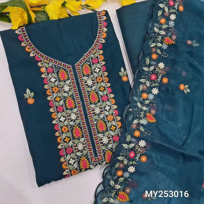 Teal blue fancy silk cotton salwar material my253016-Neidhal