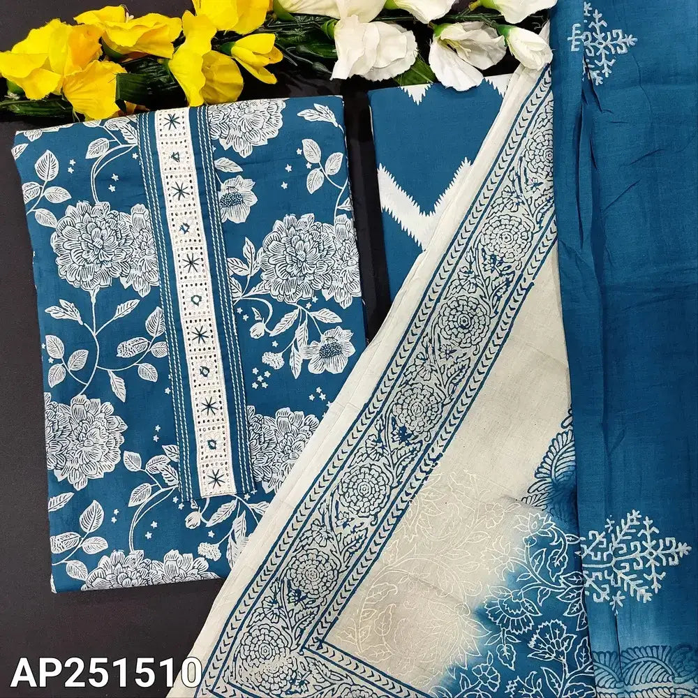 Teal blue floral printed cotton salwar material ap251510-Neidhal