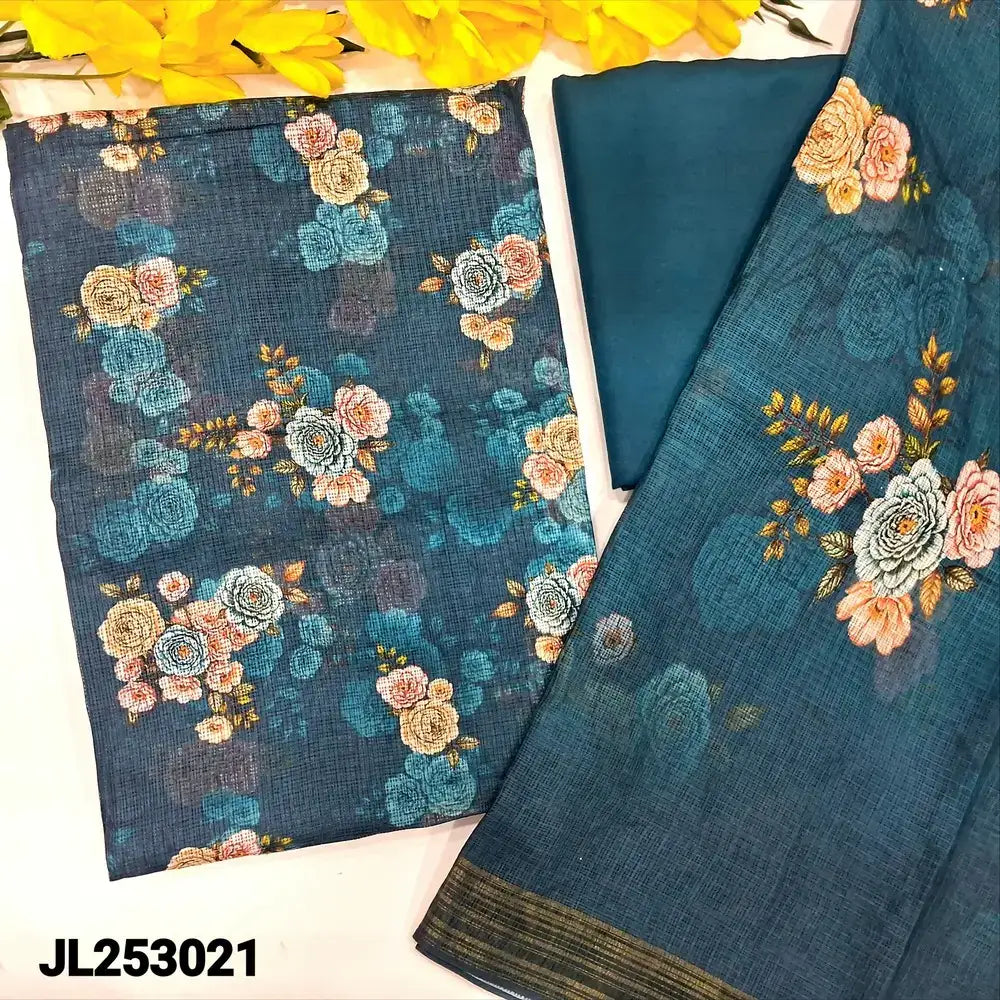 Teal blue floral printed fancy kota silk cotton salwar material jl253021-Neidhal