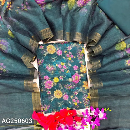 Teal blue floral printed fancy kota silk cotton salwar material ag250603-Neidhal