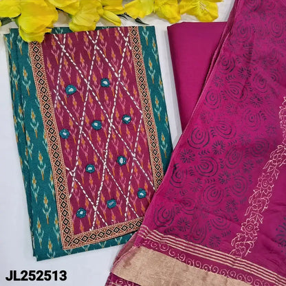 Teal blue ikat printed jam cotton salwar material jl252513-Neidhal