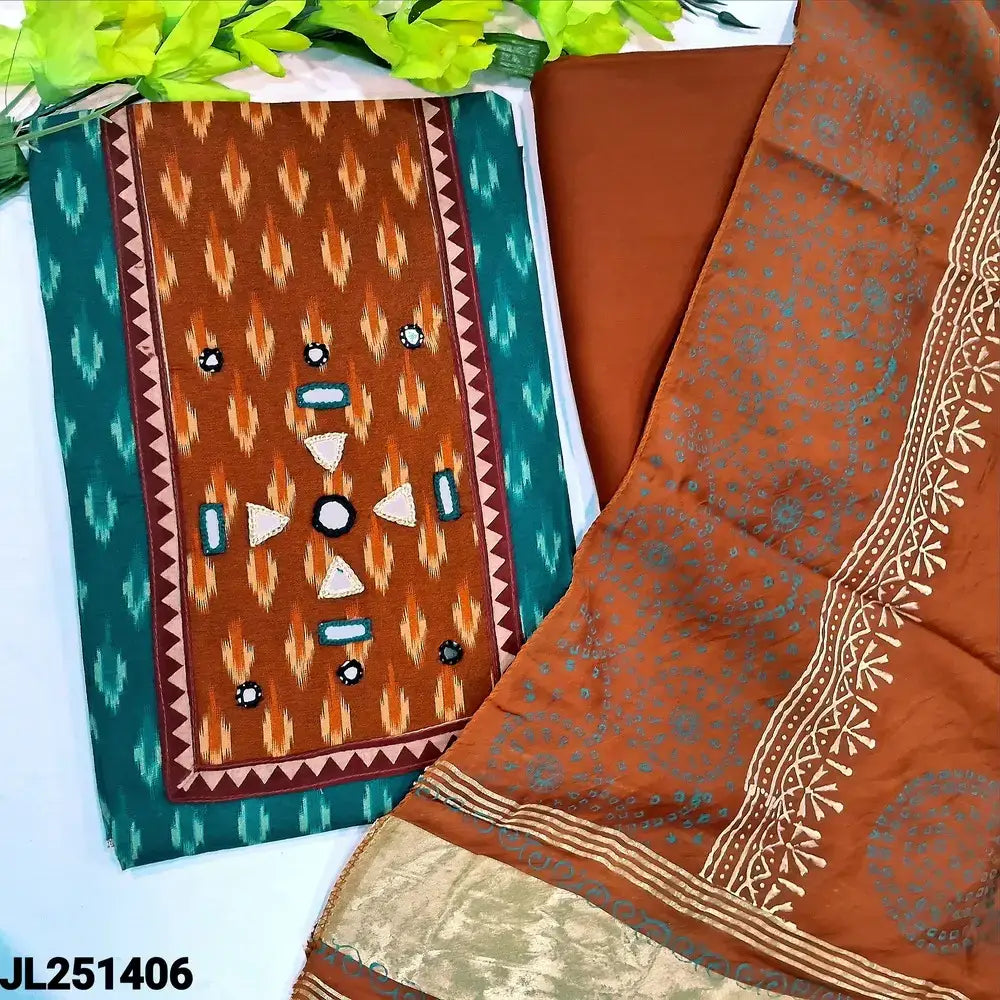 Teal blue ikat woven pure cotton salwar material jl251406-Neidhal