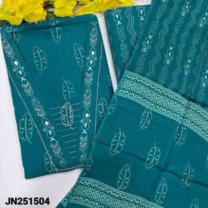 Teal blue leafy printed premium cotton salwar material jn251504-Neidhal