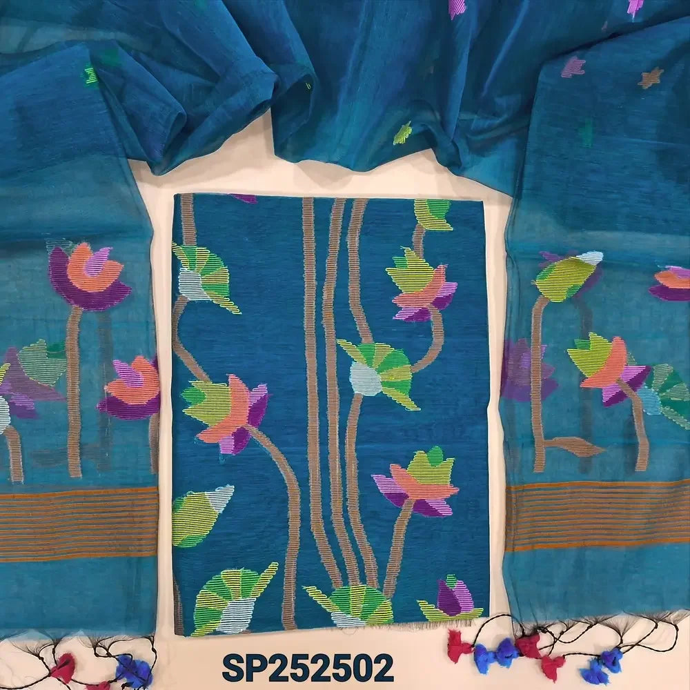 Teal Blue muslin jamdani salwar material SP252502-Neidhal