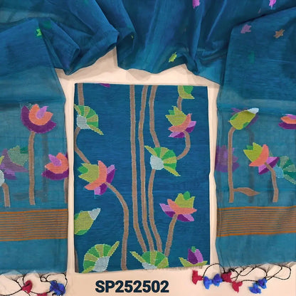 Teal Blue muslin jamdani salwar material SP252502-Neidhal