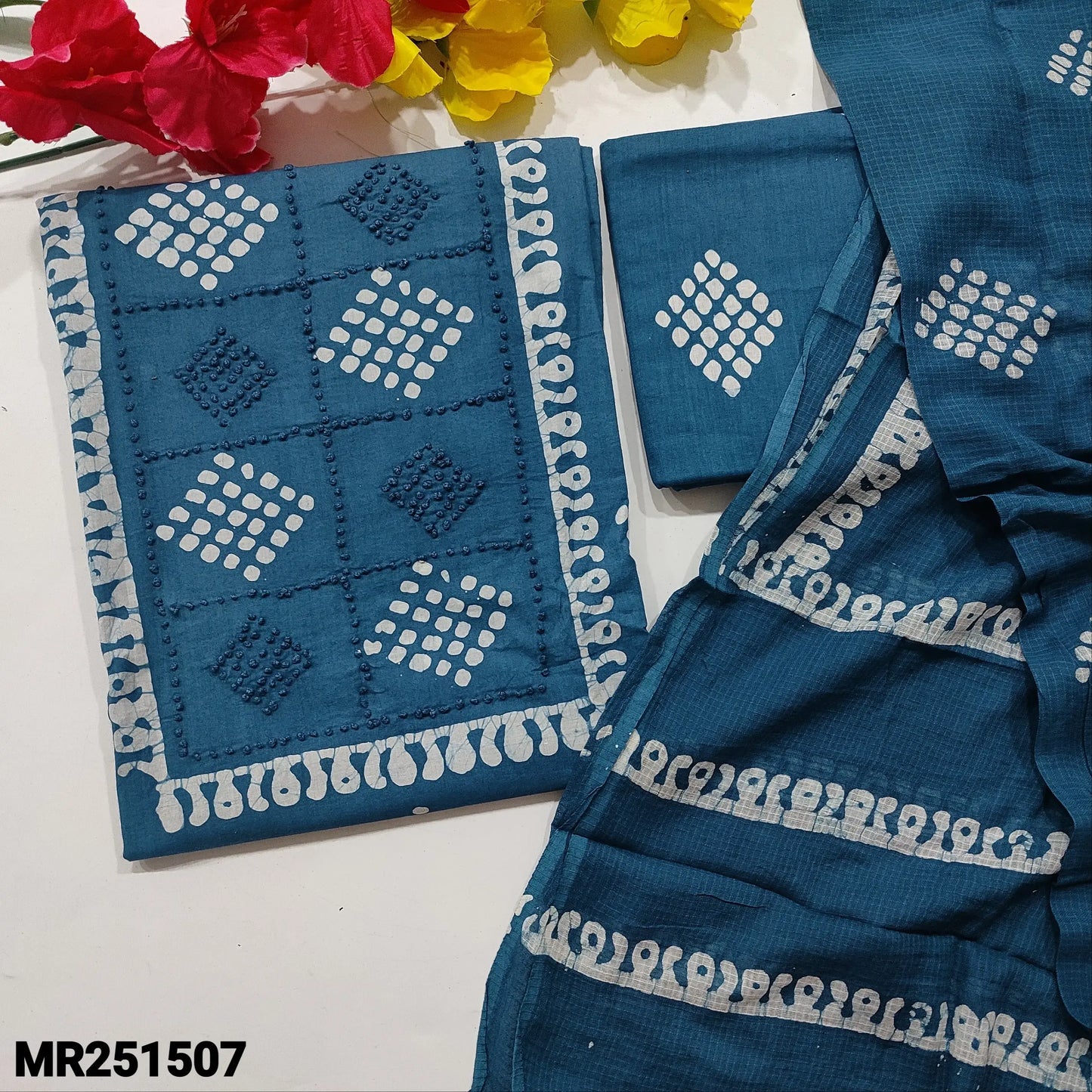Teal blue original wax batik cotton salwar material mr251507-Neidhal